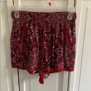 Flowy red white and blue shorts.